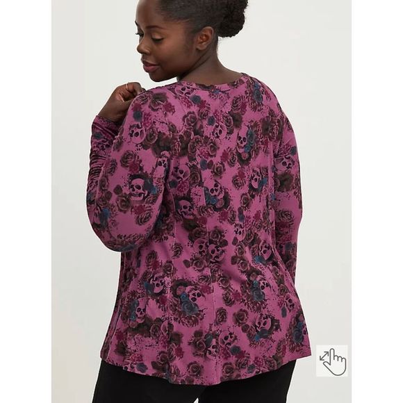 NWT Torrid Women Plus Long Sleeve Fit & Flare Shirt Purple Skulls Rose Floral 10 - Picture 7 of 7